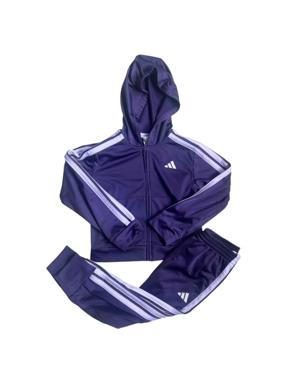 Adidas Girls Purple Striped Hooded Tracksuit Set Size 5T Athletic Jogger